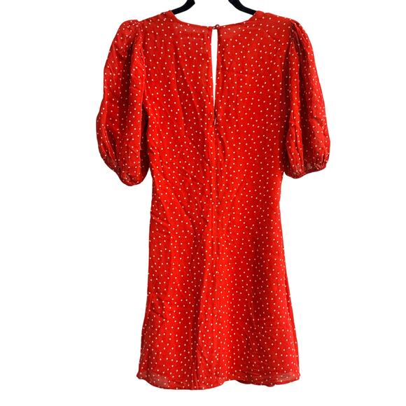 Reformation Cressida Puff Sleeve Mini Dress Red Polka Dot Cut Out Zip Sz 2 - Picture 10 of 10